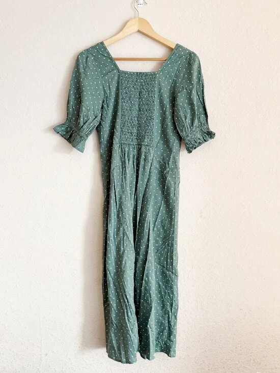 Abercrombie & Fitch Green Polka Dot Midi Dress Size Small - Picture 2 of 7